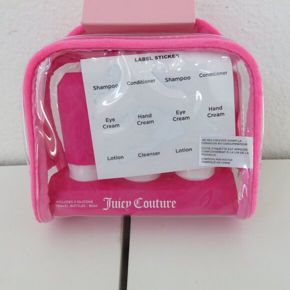 (#116) Juicy Couture Pink Silicone 3 Travel Bottle and Cosmetic bag Set - Picture 4 of 5